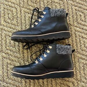 Cole Haan - Black Nantucket Rugged Hiker Booties  with Grey Knit Cuff